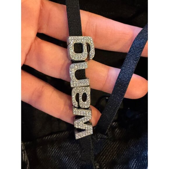 Alexander Wang Jeans Women Medium Black Rhinestone Strap High Rise Straight Leg - Picture 12 of 15